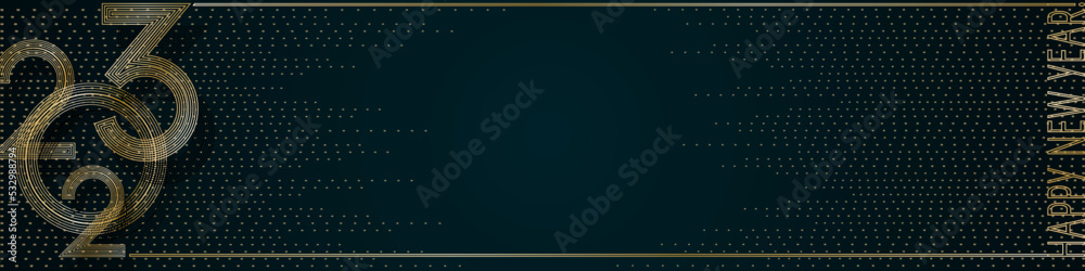 2023 Gold line New Year on a blue background Header Creative element for design luxury card invitation New Year 2023 and Christmas party Modern design gold line 2023 festive luxury header card Vector