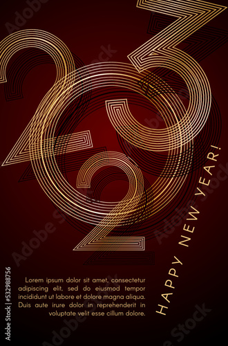 2023 Happy New Year Gold lines on a red background Creative element for design luxury card invitation party New Year 2023 and Christmas Modern design gold line 2023 luxury invitation card Vector art