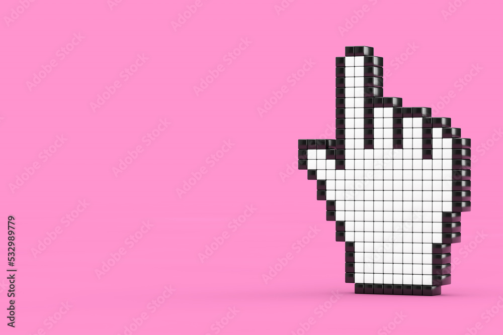 Pixel Hand Cursor Icon. 3d Rendering Pixel Hand Cursor Icon. 3d Rendering