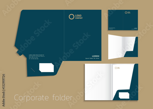 A4 size single pocket reinforced folder mock-up isolated a minimalistic design Dard green theme vector illustration.