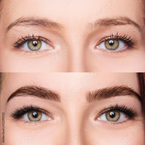 Fotografie, Tablou Female eyebrows before and after brows correction.