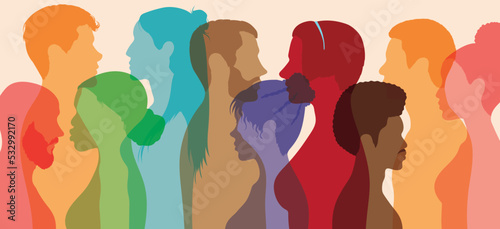Having a multicultural community. Racial equality and anti-racism. Diversity of culture and ethnicity. Multiethnic society and friendship between people of different cultures.