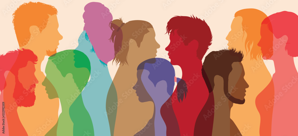 Symbol of multiculturalism, community, and teamwork. Abstract cartoon profile of a multicultural family. Friendship between multiethnic and multicultural families. Symbol of multiculturalism, community, and teamwork. Abstract cartoon profile of a multicultural family. Friendship between multiethnic and multicultural families.
