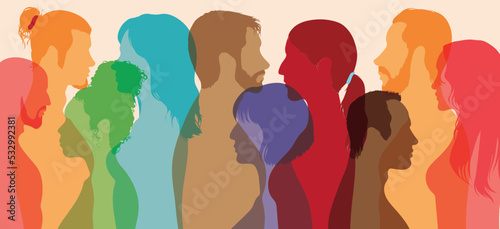 People of diverse racial and ethnic backgrounds. Flat cartoon portrait illustrating social pluralism and racial equality. Friendship and empowerment.