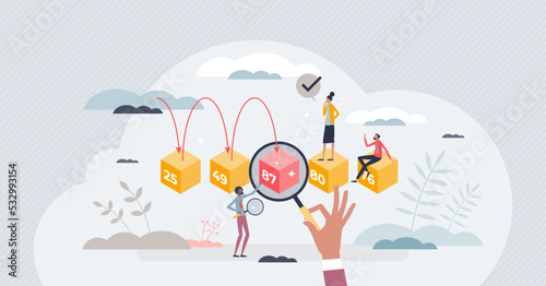 Linear or sequential search method to find element tiny person concept. Ineffective and slow technique for computer seek, scan or monitoring vector illustration. Engine strategy to find values match.