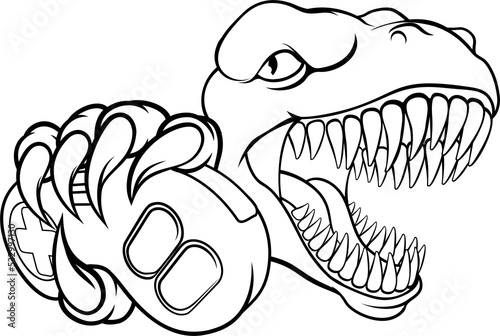 Dinosaur Gamer Video Game Controller Mascot photo