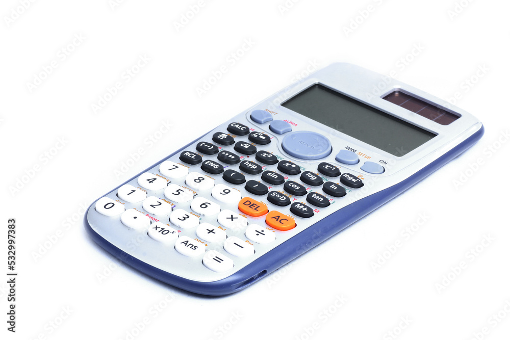 Close up formula digital calculator on the top white background Close up formula digital calculator on the top white background