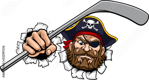 Canvas Print Pirate Ice Hockey Sports Mascot Cartoon