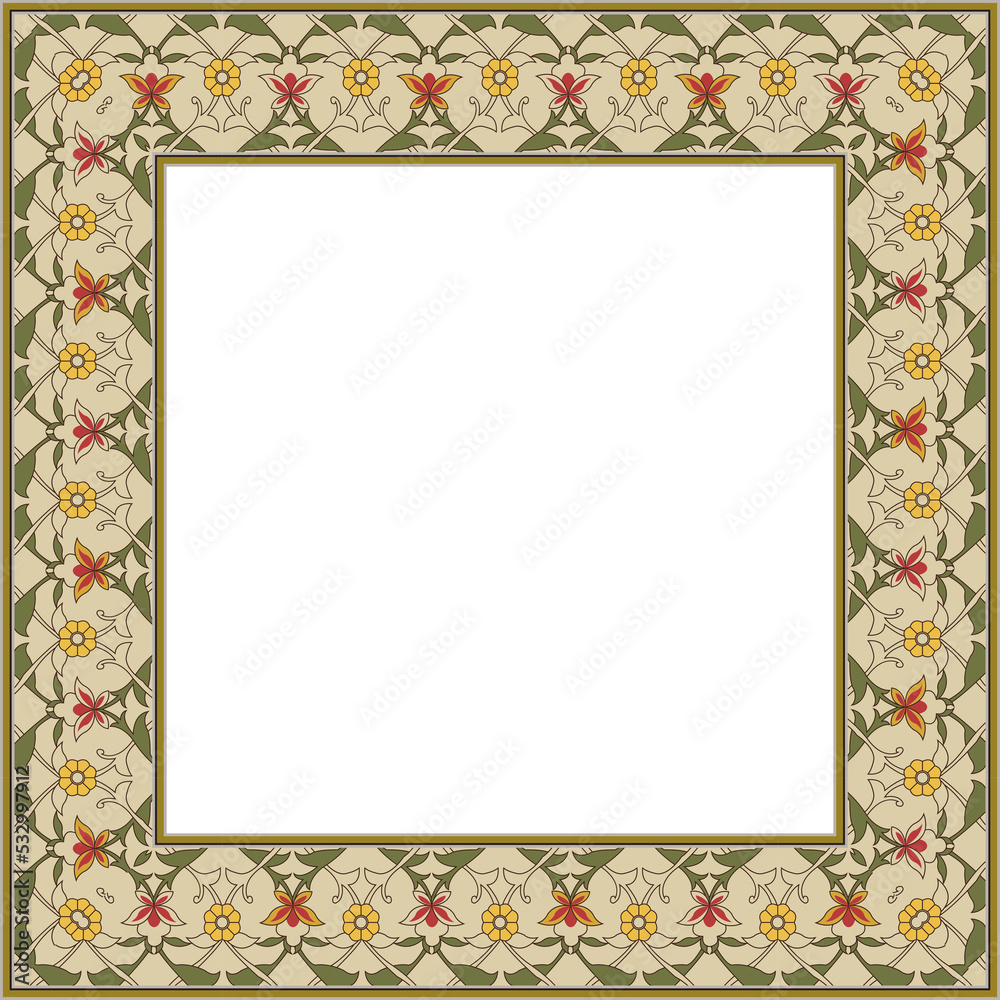 Fototapeta premium Vintage pattern stylish square frame botanic garden plant flower leaf