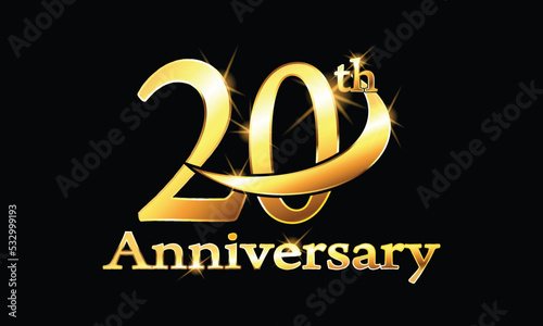20 year anniversary celebration logo. 20th Anniversary celebration. Gold Luxury Banner of 20th Anniversary celebration. twentieth celebration card. Vector anniversary photo