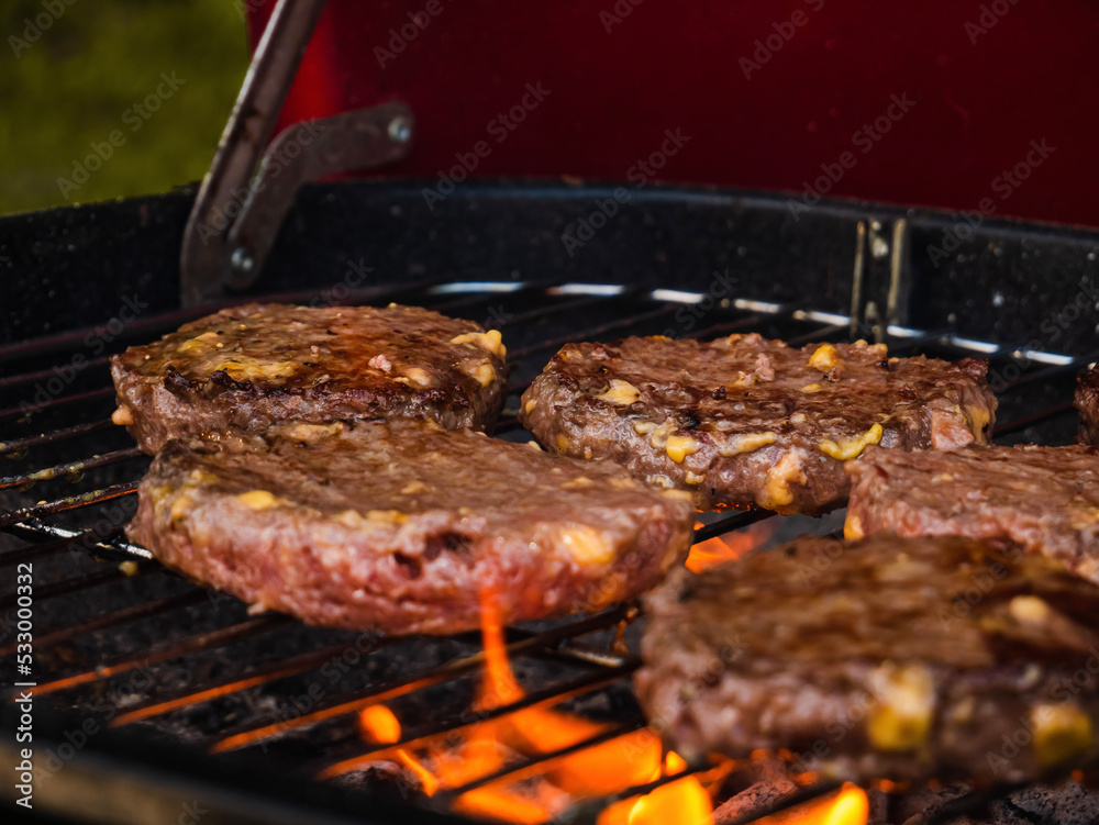 grilled meat hamburgers on the grill grilled meat hamburgers on the grill