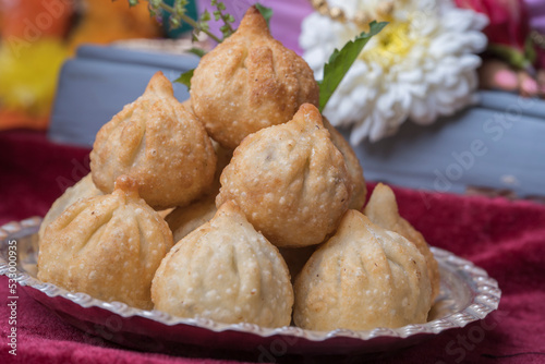 Ganesh Puja - Sweet Modak food offered on Ganpati festival or Chaturthi in India photo