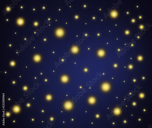 Dark blue background in a magical, technological style. Space image with bright neon golden star spots.