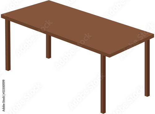 Rectangular shaped table, used to place at living rooms, long low table made of wooden material, vector illustration, isolated on white background. Brown dinner family table, furniture element