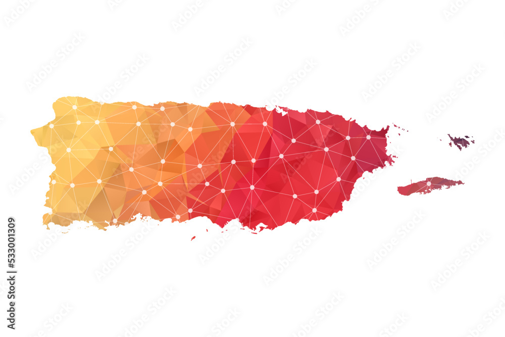 Puerto Rico Map - Abstract geometric rumpled triangular low poly style gradient graphic on white background , line dots polygonal design for your . Vector illustration eps 10.