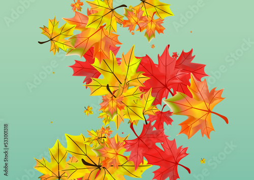 Orange Plant Background Green Vector. Floral October Texture. Brown Tree Leaves. Collection Leaf Design.