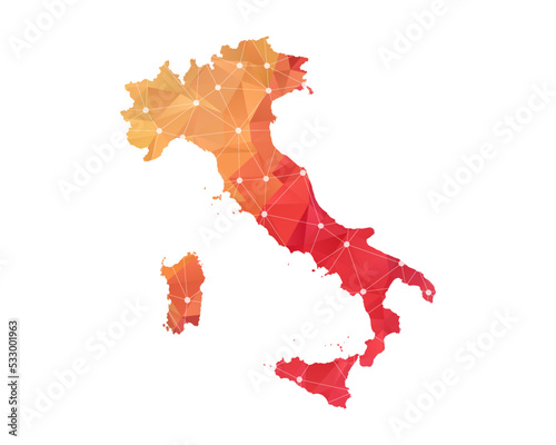 Italy Map - Abstract geometric rumpled triangular low poly style gradient graphic on white background , line dots polygonal design for your . Vector illustration eps 10.