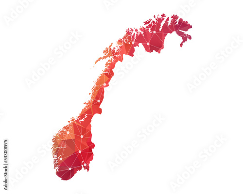 Norway Map - Abstract geometric rumpled triangular low poly style gradient graphic on white background , line dots polygonal design for your . Vector illustration eps 10.