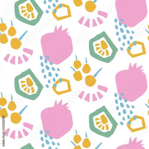 Seamless Pattern Abstract Organic Pattern Plants Fruit Branches Paper Cut Matisse Style