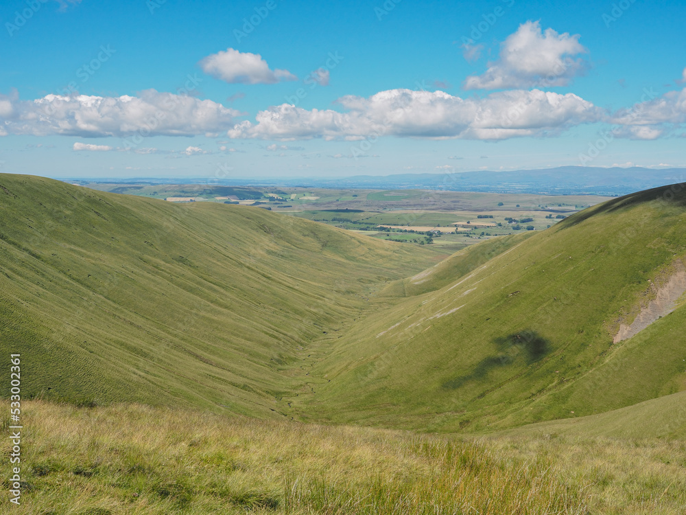 Fabulous view down to Weasdale Beck walking from Randygill Top to Green Bell, Howgill Fells, Cumbria, UK