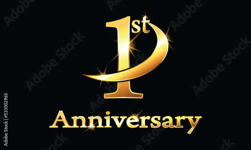 1 year anniversary celebration logo. 1st Anniversary celebration. Gold Luxury Banner of 1st Anniversary celebration. First celebration card. Vector anniversary