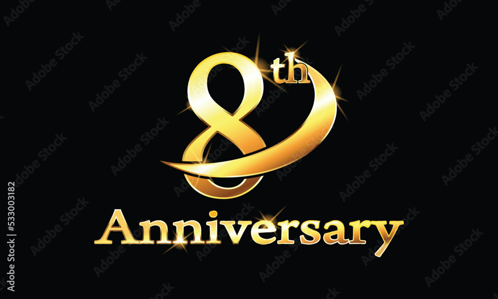 Fototapeta premium 8 year anniversary celebration logo. 8th Anniversary celebration. Gold Luxury Banner of 8th Anniversary celebration. eighth celebration. Vector anniversary