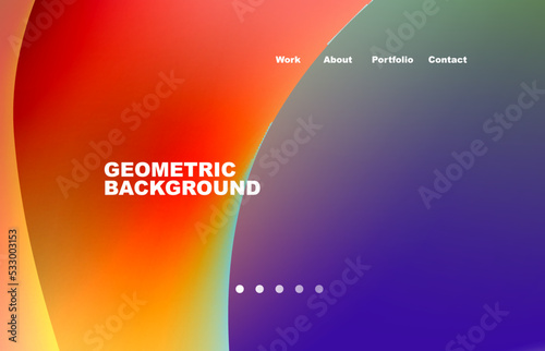 Landing page abstract liquid background. Flowing shapes, round design and circle. Web page for website or mobile app wallpaper