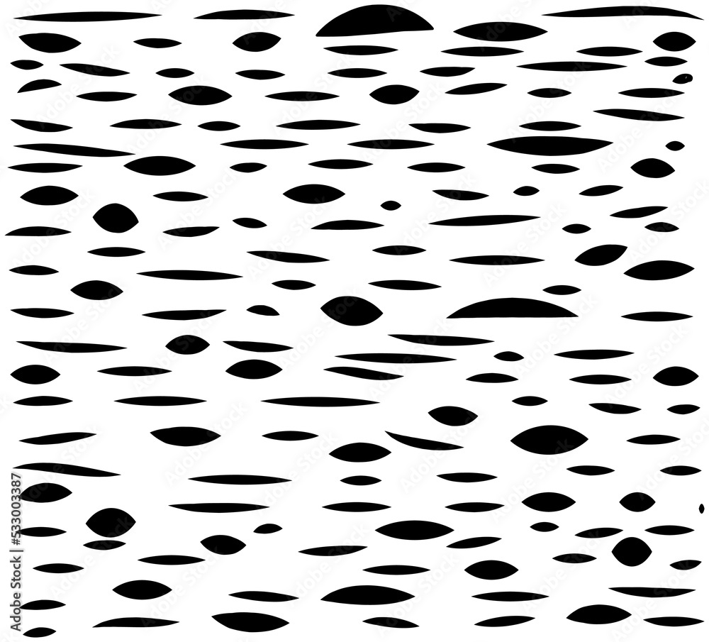 Hand drawn doodle abstract pattern in black and white style, texture background. Set of figures shape of random brush strokes with paint, modern textile fabric. Wrapping paper design, print with spot