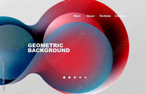 Landing page abstract liquid background. Flowing shapes, round design and circle. Web page for website or mobile app wallpaper