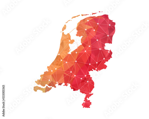 Netherlands Map - Abstract geometric rumpled triangular low poly style gradient graphic on white background , line dots polygonal design for your . Vector illustration eps 10.