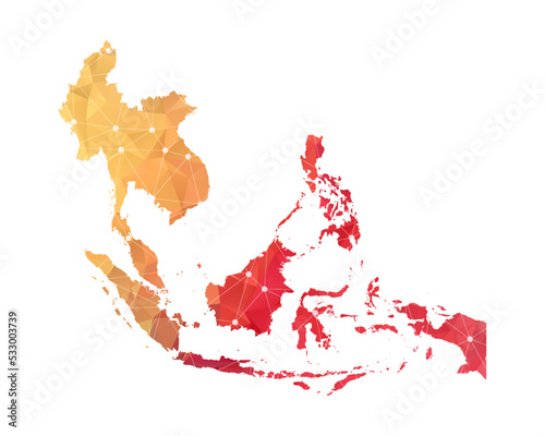 Southeast Asia Map - Abstract geometric rumpled triangular low poly style gradient graphic on white background , line dots polygonal design for your . Vector illustration eps 10.