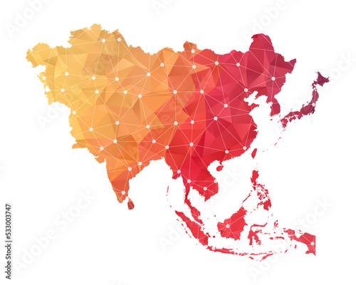 Asia Map - Abstract geometric rumpled triangular low poly style gradient graphic on white background , line dots polygonal design for your . Vector illustration eps 10.