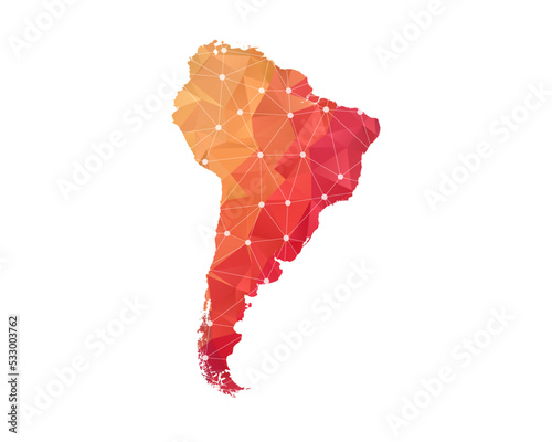 South America Map - Abstract geometric rumpled triangular low poly style gradient graphic on white background , line dots polygonal design for your . Vector illustration eps 10.