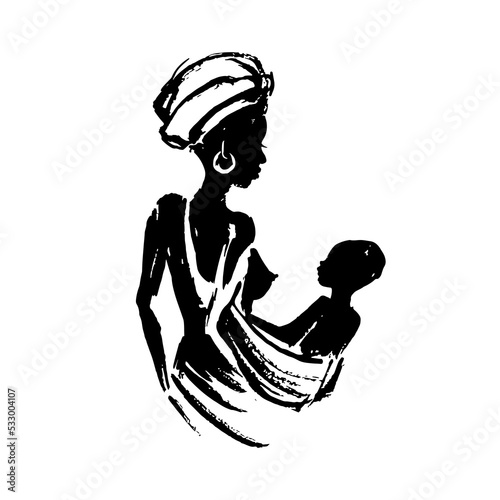 African woman with a baby in a sling.