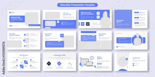 Education PowerPoint presentation slides template design. Use for modern keynote presentation background, brochure design, website slider, landing page, annual report, school profile