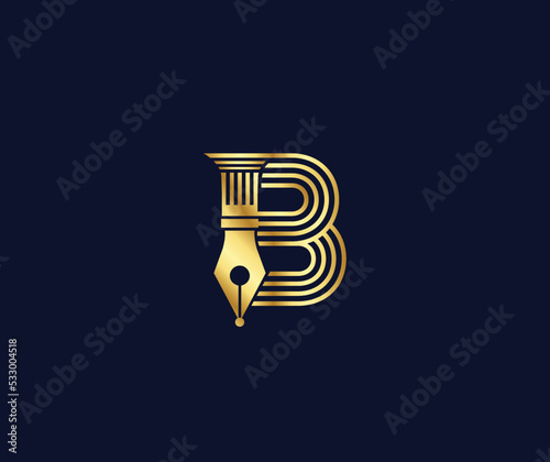 B letter Lawyer logo with creative Design Gold Color