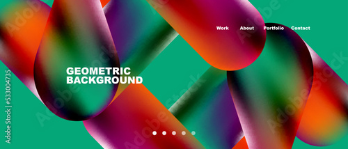 Glassmorphism landing page background template. Colorful glass shapes with metallic effect abstract composition for wallpaper, banner, background