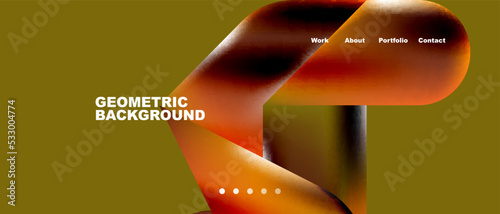 Glassmorphism landing page background template. Colorful glass shapes with metallic effect abstract composition for wallpaper, banner, background