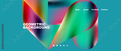Glassmorphism landing page background template. Colorful glass shapes with metallic effect abstract composition for wallpaper, banner, background