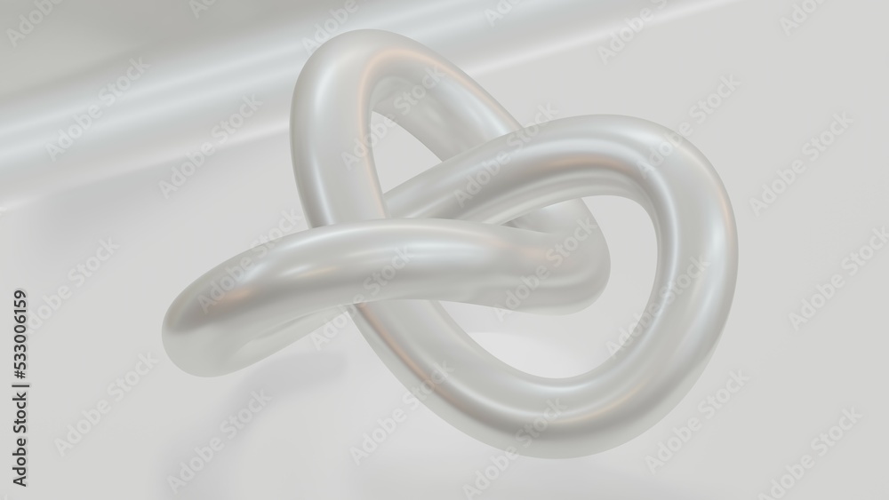 Fototapeta premium Abstract three-dimensional isometric white glossy torus knot, 3D rendering