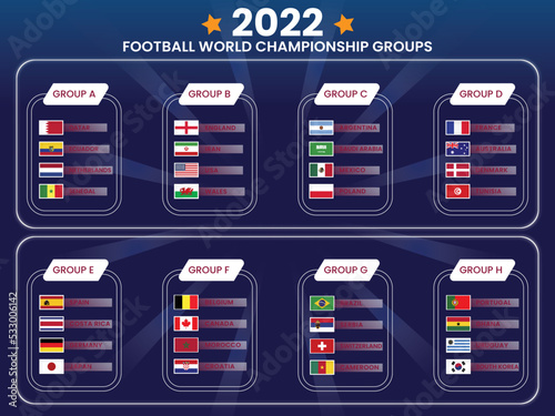 Set of flat style football world championship groups table template.