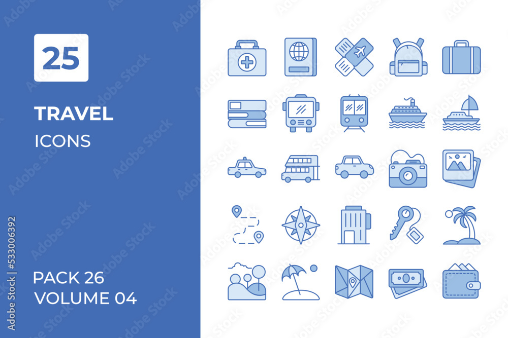Travel icons collection. Set vector line with elements for mobile concepts and web apps. Collection modern icons.
