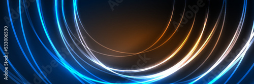 Blue neon glowing lines, magic energy space light concept, abstract background wallpaper design