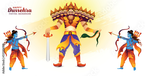 Lord rama with arrow killing ravana in navratri celebration card background photo
