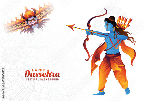 Lord rama with arrow killing ravana in navratri celebration card background