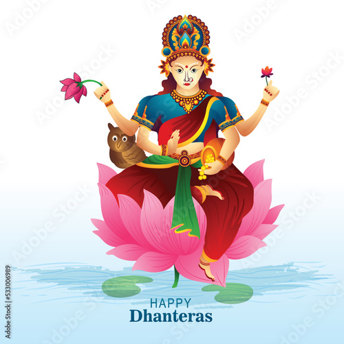 Goddess maa laxmi illustration with coins for indian festival haapy dhanteras background photo