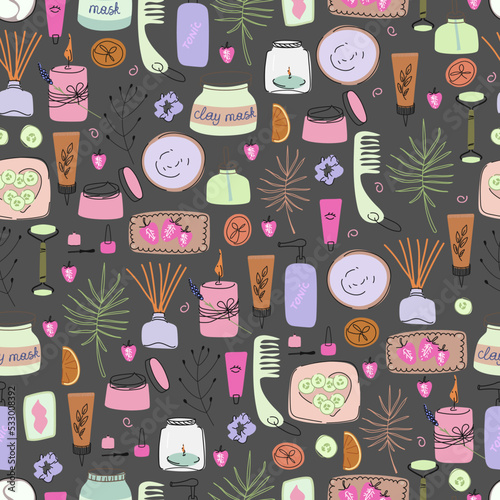  Vintage line art collection with doodle pattern cosmetics for wallpaper design.