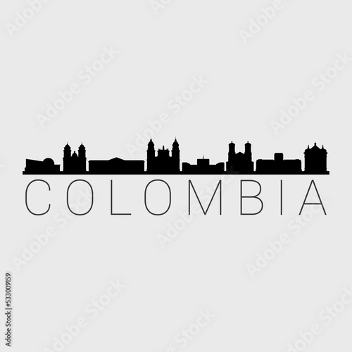 Colombia City Skyline. Silhouette Illustration Clip Art. Travel Design Vector Landmark Famous Monuments.
