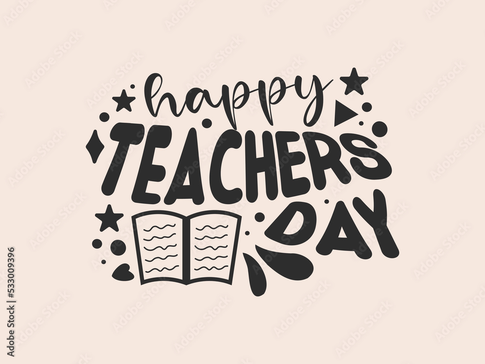 Obraz premium Happy teachers day vector Calligraphy design with creative doodle celebration