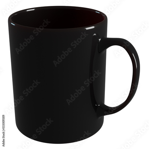 A 3D Rendered graphic of A Black Coffee or tea mug
